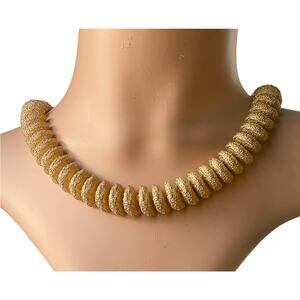 1980s Textured Gold Plate Nugget Sculptural Heavy Collar Choker Necklace